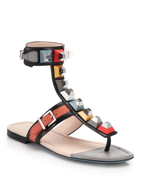 fendi studded leather gladiator sandals|Fendi Leather Studded Accents Gladiator Sandals .